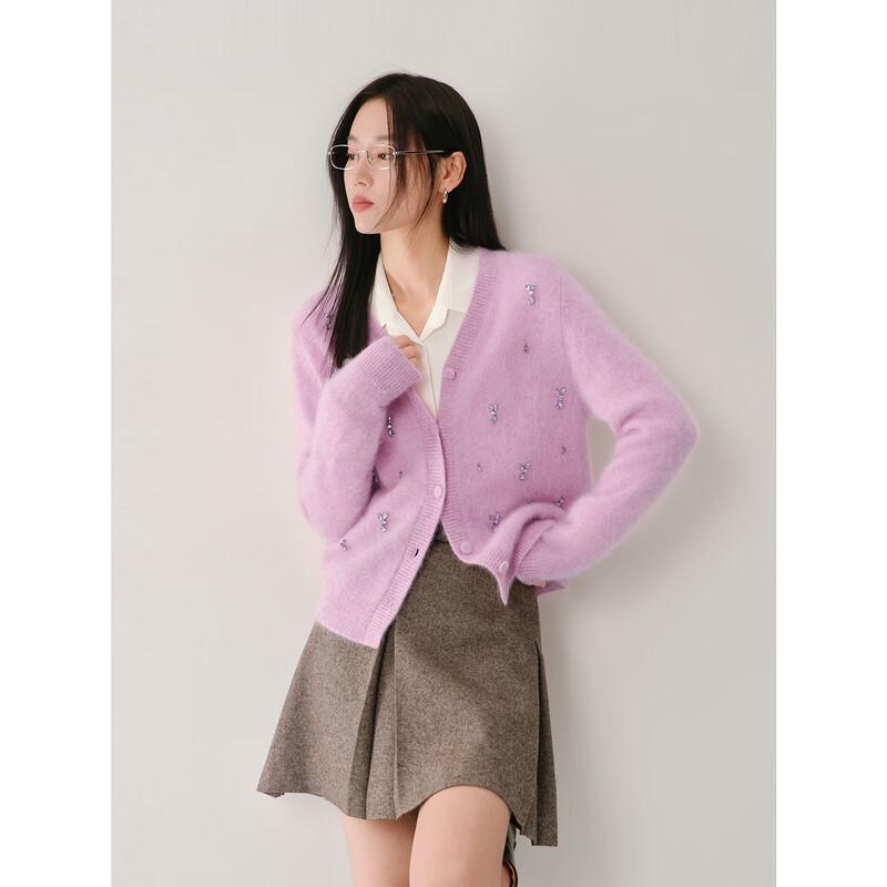 JOOOZ V-Neck Beaded Pure Wool Knit Cardigan