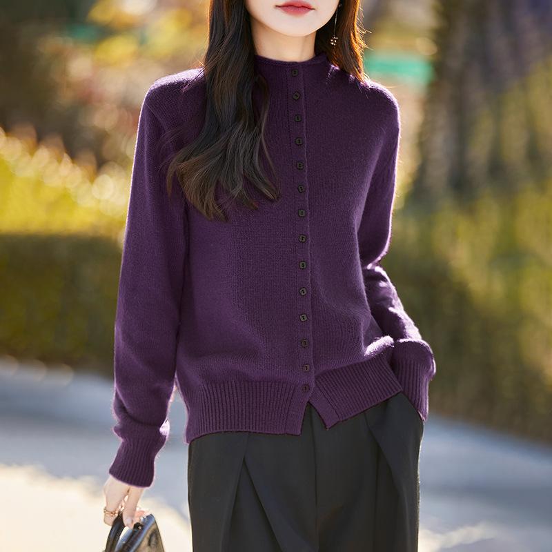 Autumn Winter Half High Collar Solid Single Breasted Cardigan Knitting Top Women Casual Fashion Sweater Coat