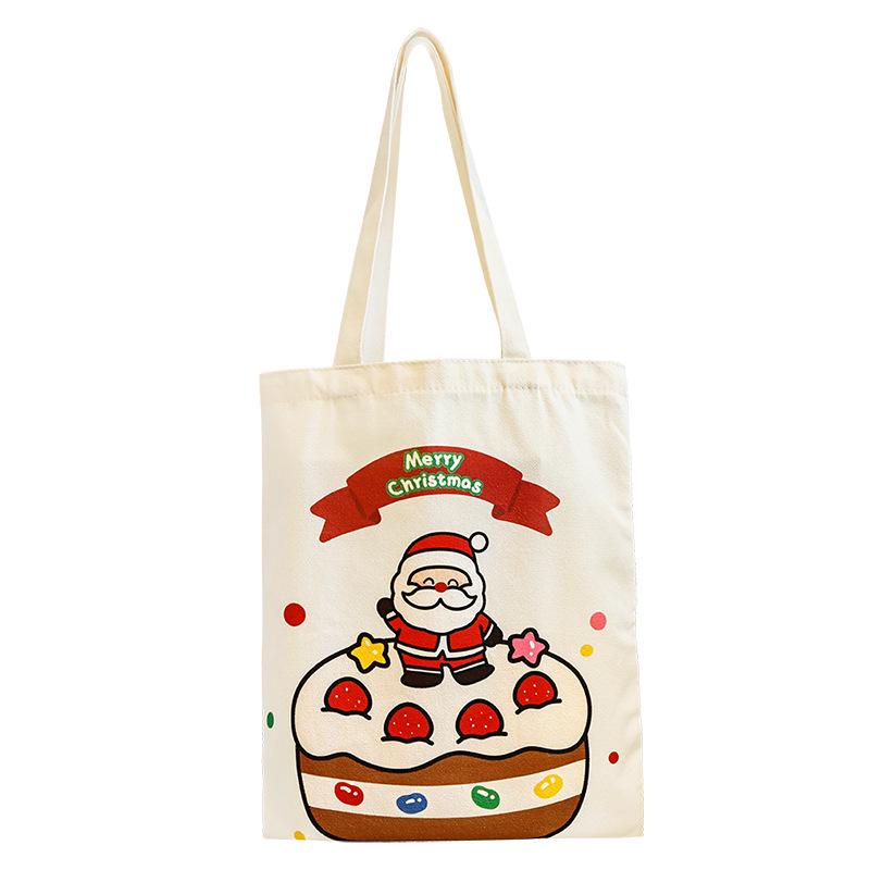 Large Capacity Cartoon Santa Canvas Shoulder Bag - Christmas Gift for Students