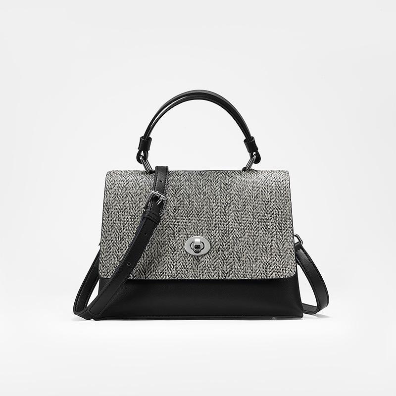

Premium commuter handbag fashionable versatile bag female deer pattern first layer cowhide contrasting color shoulder messenger bag 23cm чорний