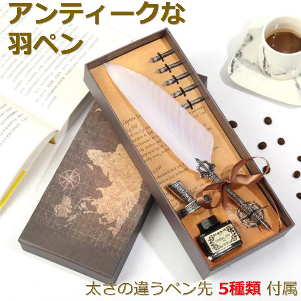 dilib Feather Pen Fountain Pen Stand Ink Bottle Set Antique Feather Dip Pen (White)