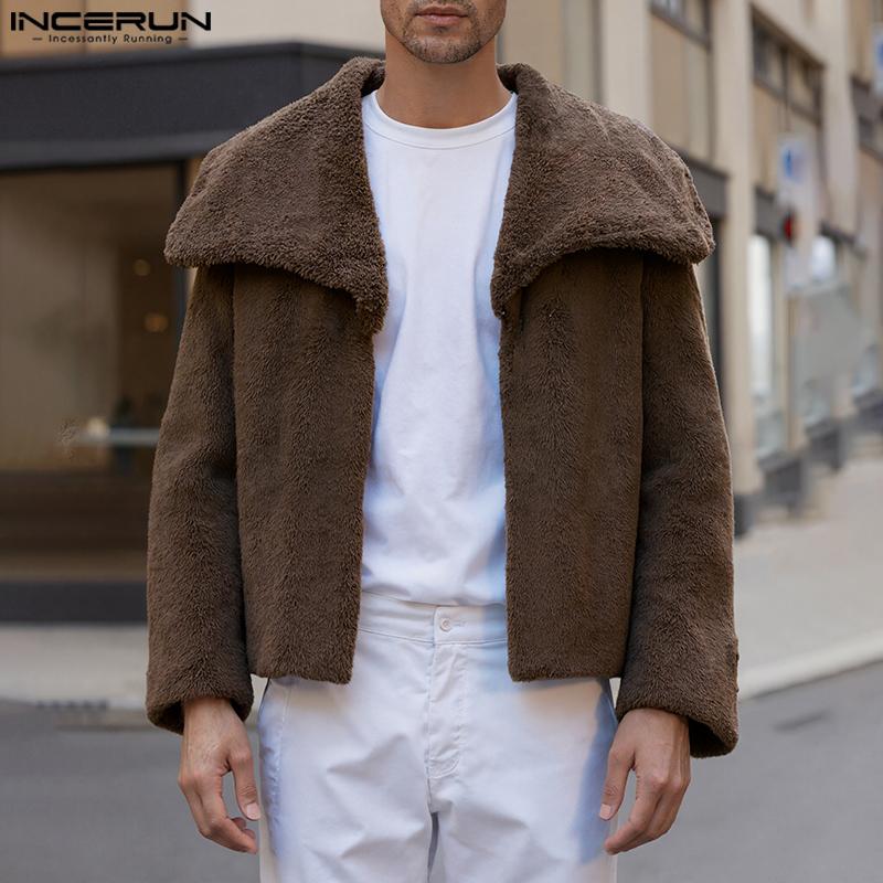 INCERUN Winter Autumn Men Long Sleeve Furry Casual Loose Jackets Cropped Coats