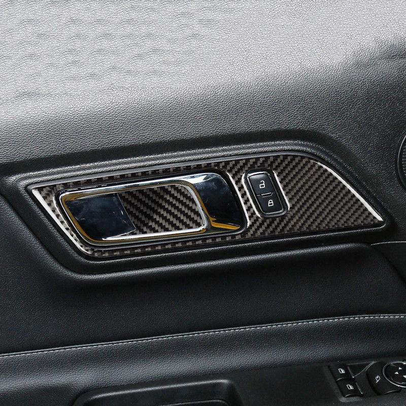 Stylish Carbon Fiber Inner Door Handles Bowl Trim For Ford Mustang 2015-2017
