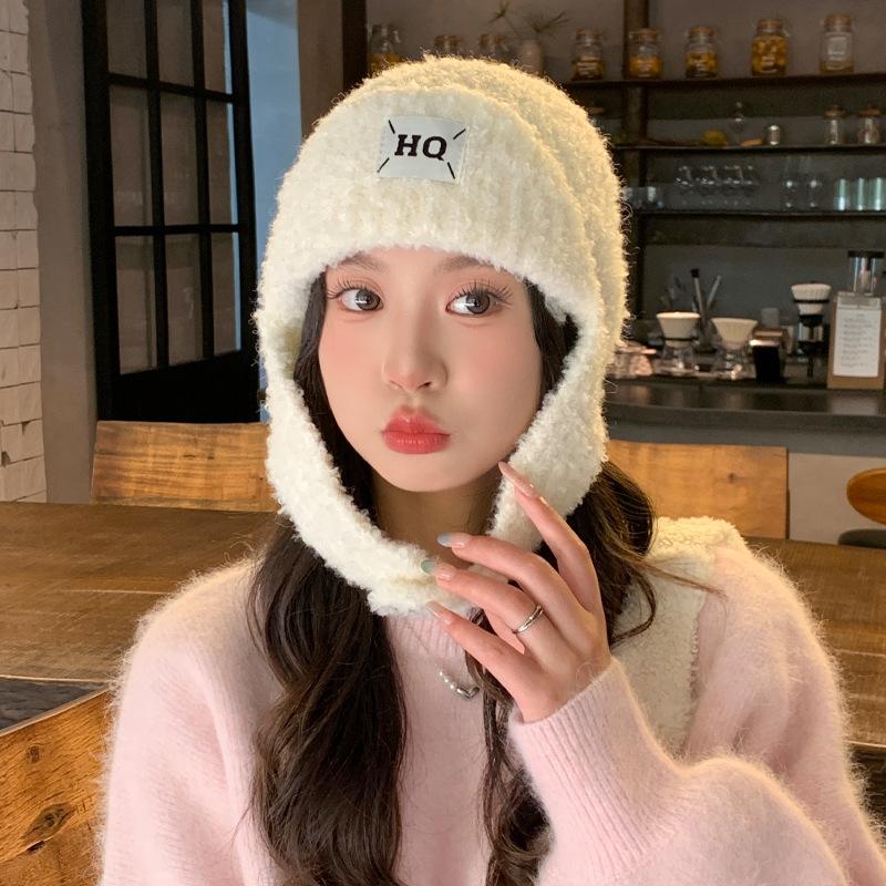 

Autumn and Winter Fashion Casual Coral Velvet Knitted Hat Japanese Versatile Warm Hat for Women Outdoor Windproof Ear Protection Head Hat average size