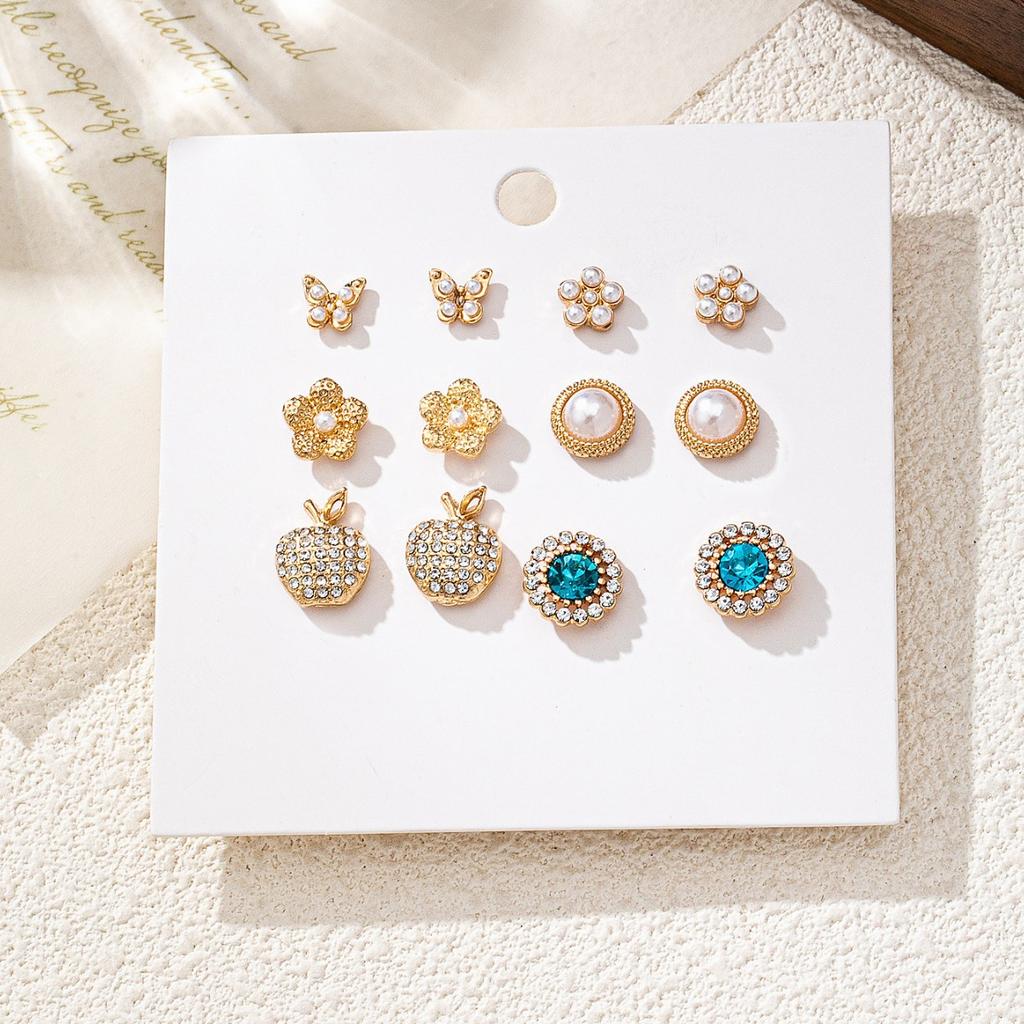 Trendy Handmade Inlaid Pearl Zircon Butterfly Petals Round Stud Earrings Versatile