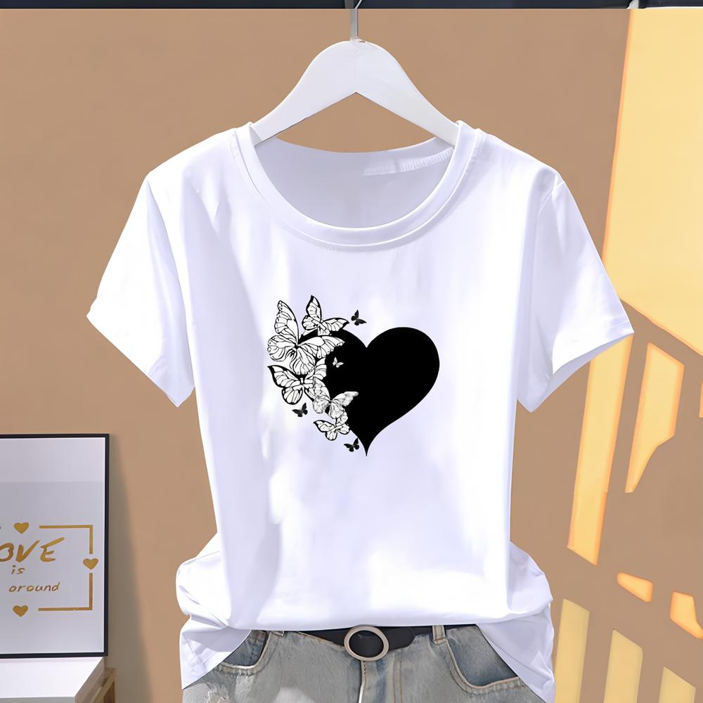 Cute printed T-shirt, women's daily fashion, short-sleeve trendy summer style.