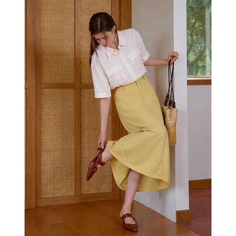 Women s Linen Blend Faux Two-Piece Midi Dress S