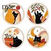 Stackable Coaster Set 4PCS Black Cat Acrylic Coasters, Christmas Festive Tabletop Coffee Table Protection Pads Mats, Non-Slip Rounded Coasters