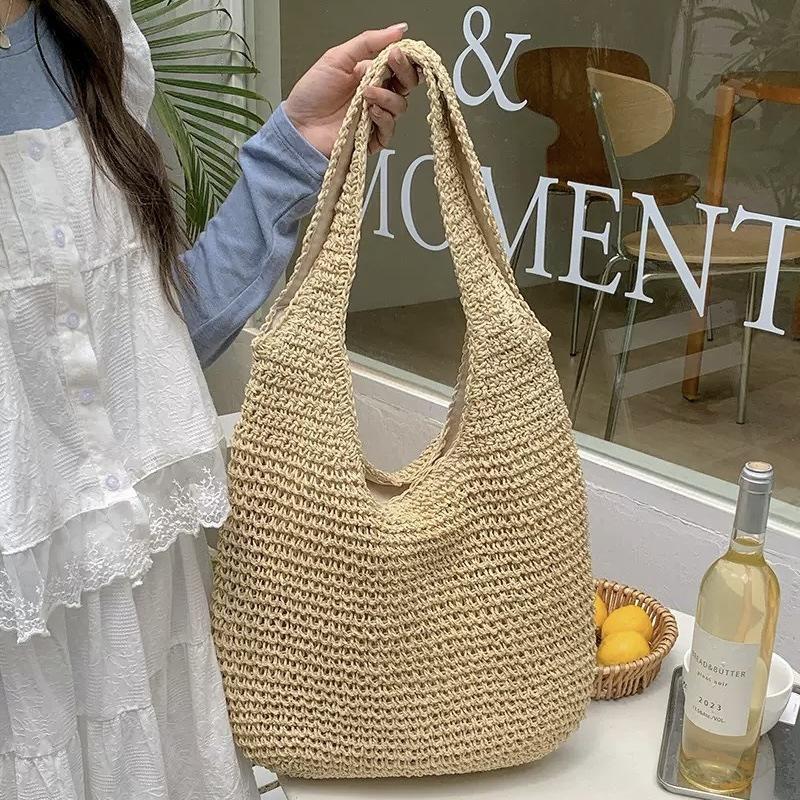 Beach Vacation Straw Bag New Shoulder Bag Summer Straw Tote Bag Large Capacity Portable Woven Bag