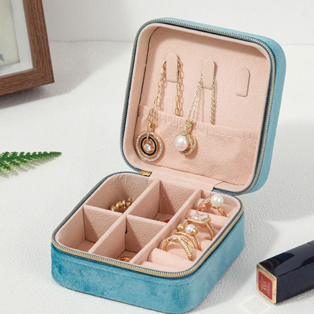 

Square Necklace Ring Case Container Earring Organizer Vintage Velvet Jewelry Box Trave зелёный