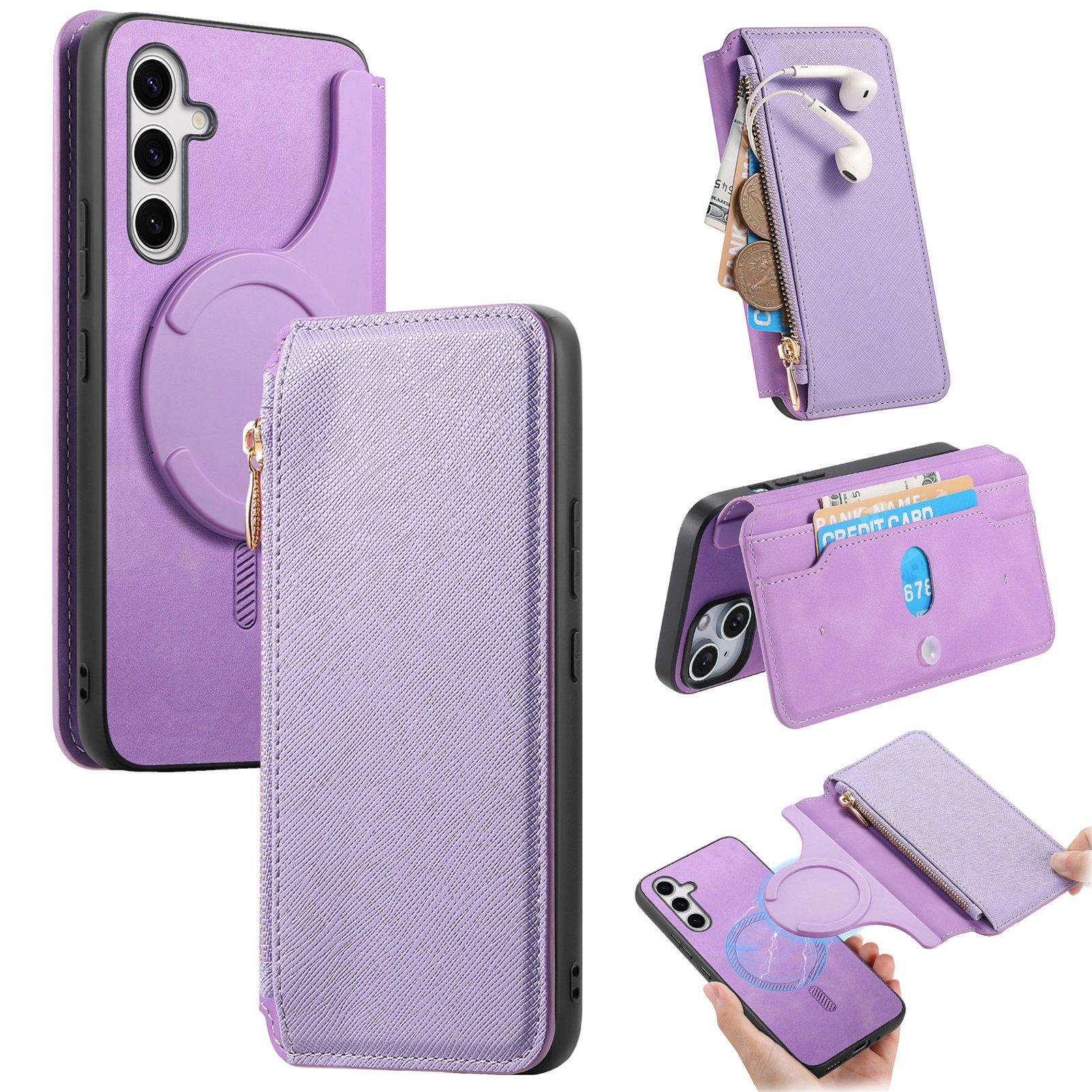 

For Samsung Galaxy S25+ Leather Case CASENEO Cross Texture Detachable Magnetic Phone Cover Wallet Stand Purple