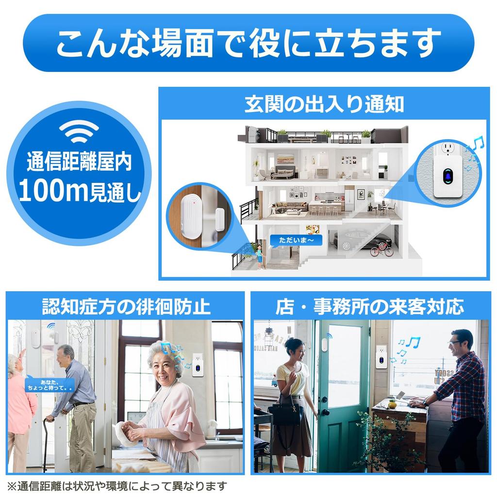 DAYTECH Door Doorbell Sensor with Adjustable Doorbell Front Door Sensor for and Automatic Door Security 1 AC Receiver and 1 Magnetic Sensor Sensor,