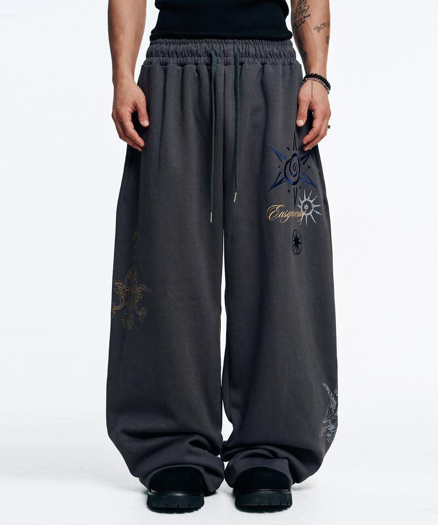 EASY NO EASY Multi-Print Sweatpants - Charcoal