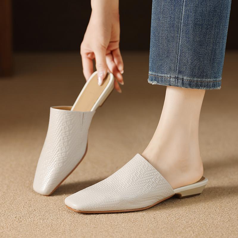 Fashion 2025 Summer Women Shoes Genuine Leather Square Toe Women Sandals Solid Modern Sandals for Women Chunky Heel Women's Mules Shoes