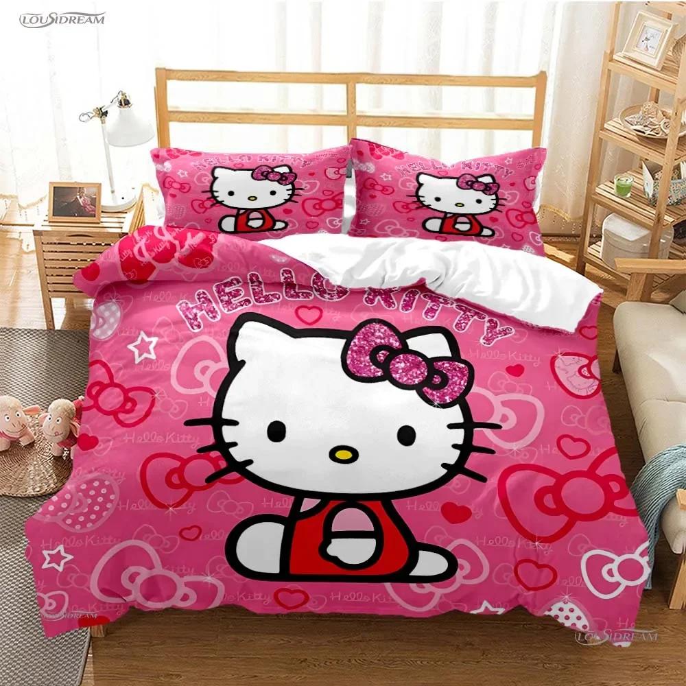 

Hello Kitty Sanrio Постельные комплекты Пододеяльник Покрывало Наволочка Комплекты из 2-3 предметов Милое украшение для спальни EU Double 200x200cm