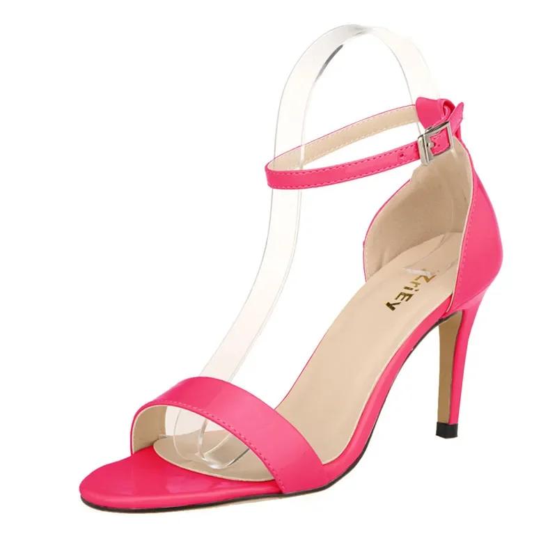 Women Open Toe Ankle Strap Sandals Stiletto Elegant Wedding Party Dress Shoes 9cm Mid High Heels  Summer Classic Sexy Pumps