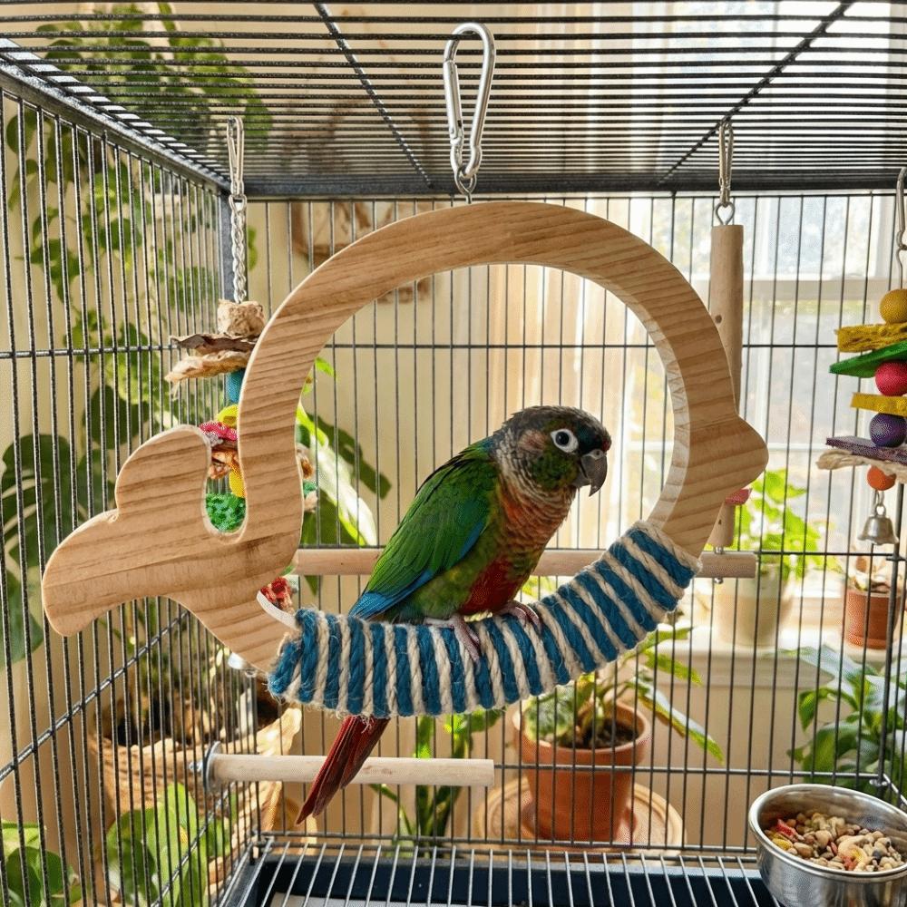 Wear Resistant Parrot Swing Toy Wooden Interactive Bird Toy Parrot Play Rack  Beak Sharpening
