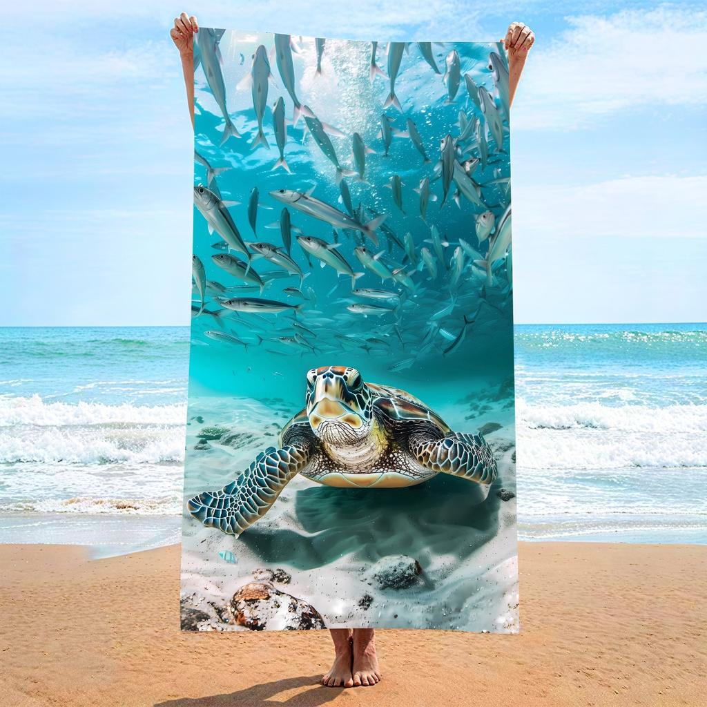 Blue Whale Ocean Wave Print Beach Towel Polyester Quick Dry Sand Free Large Bath Towels for Summer Pool Surf Vacation Blanket