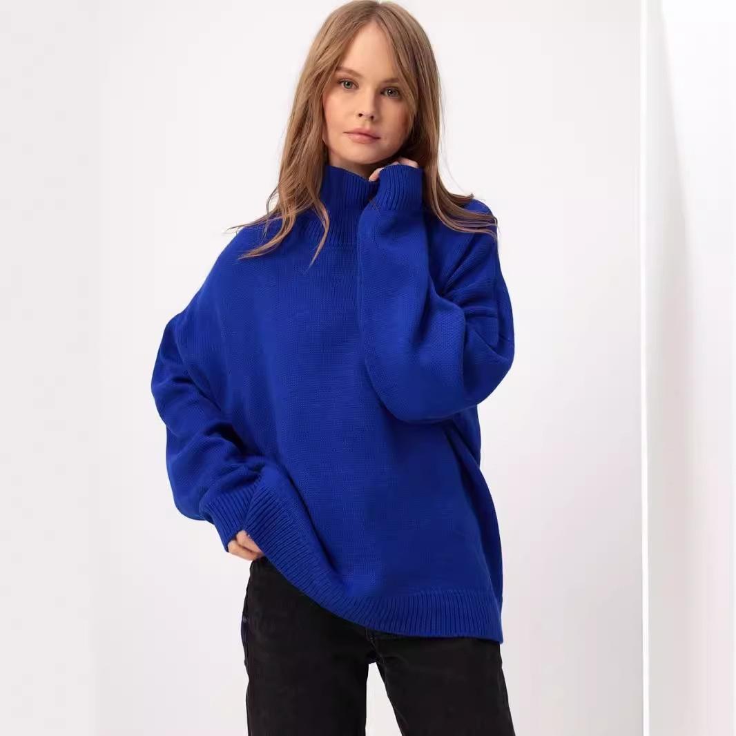 

Rose Beauty Женский свободный свитер с высоким воротом для осени и зимы L сапфир синий