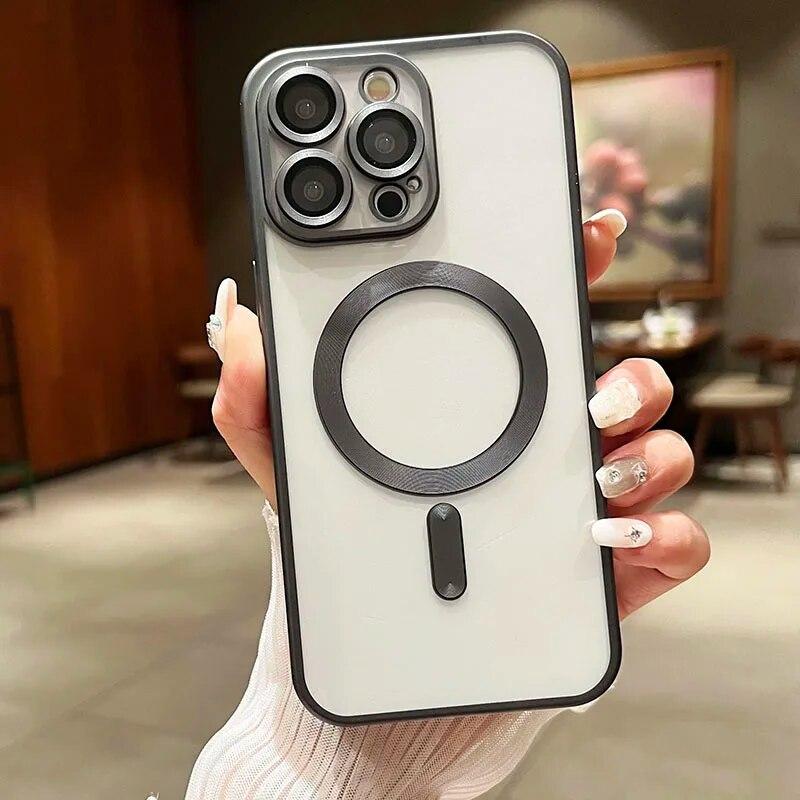 Magnetické pouzdro pro Magsafe Wireless Charger Case Matné pokovování Silikonové měkké pouzdro pro iPhone 15 14 Plus 13 12 11 Pro Max Clear Ultra tenký zadní kryt
