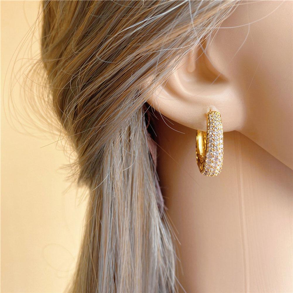Dazzling CZ Stone Paved Hollow Gold Color Hoop Earrings For Women Luxury Trendy Female Circle Statement Jewelry
