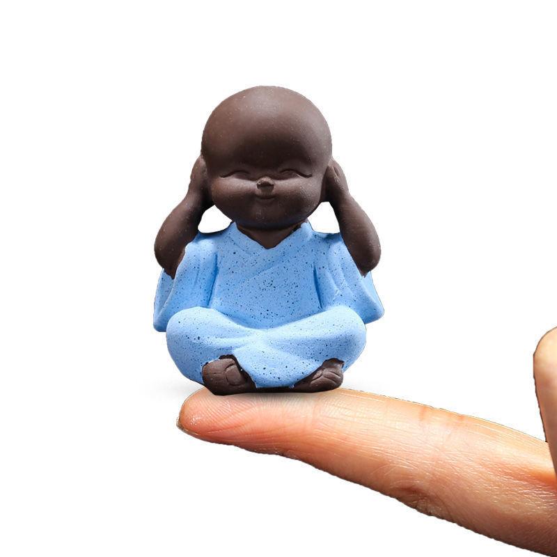 4Pcs Mini Monk Tea Pet Ornaments – Ceramic Zen Figurines for Tea Table, Bonsai, and Home Decoration
