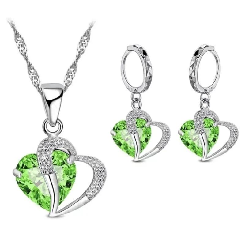 Luxus Frauen 925 Sterling Silber Cubic Zirkon Halskette Anhänger Ohrringe Sets Knorpel Piercing Schmuck Hochzeit Herz Design