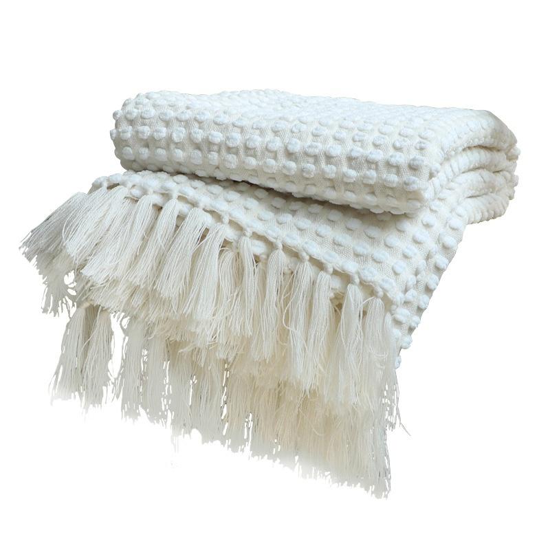 Nordic White Casual Blankets Throws Soft Comfortable Knitted Shawl Sofa Blanket Bed End Cover Travel Hotel Decorative Bedspread