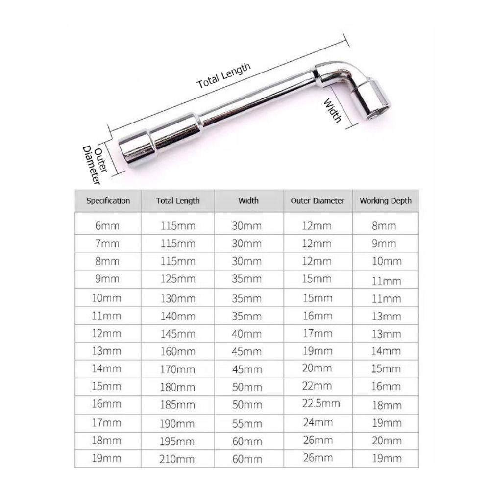 Chrome-vanadium Steel L-shaped Socket Wrench 6-19mm Hex Adapter Spanner Practical Hand Tool