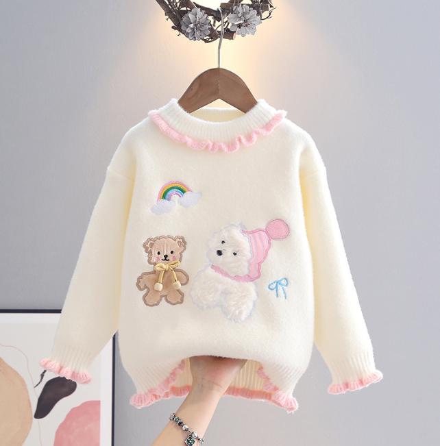 Herbst Winter Kinderpullover Mädchen Rundhals Strickware Nerzdaune Kinder Western Cartoon Langarm