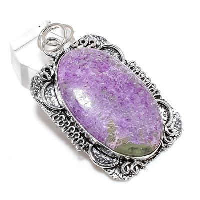 Natural Purpurite Gemstone Handmade 925 Sterling Silver Gift Pendant 2.36" H2s23
