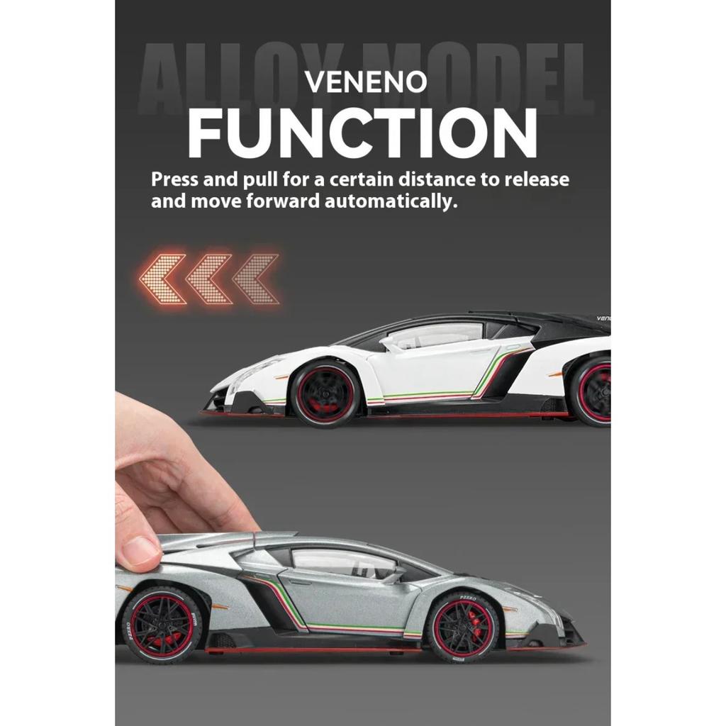 1/24 Lamborghini Poison Veneno Car Alloy Car Diecast Metal Model Sound Light Pull Back Toy Collect Gift Box Ornaments Kids Toys