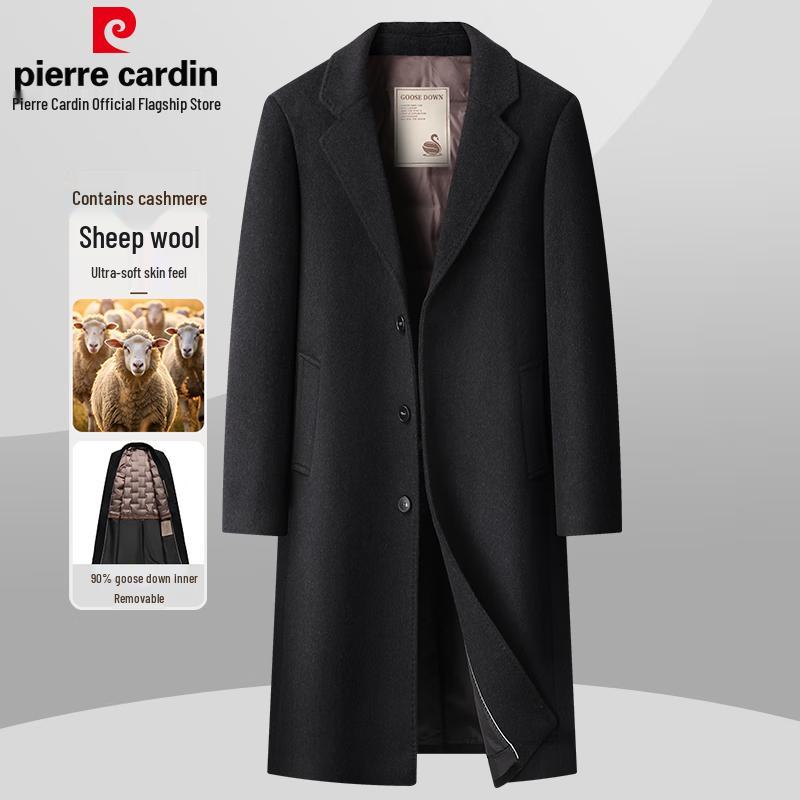 Pierre Cardin Men's Mid-Length Wool Cashmere Blend Coat with Removable Down Liner