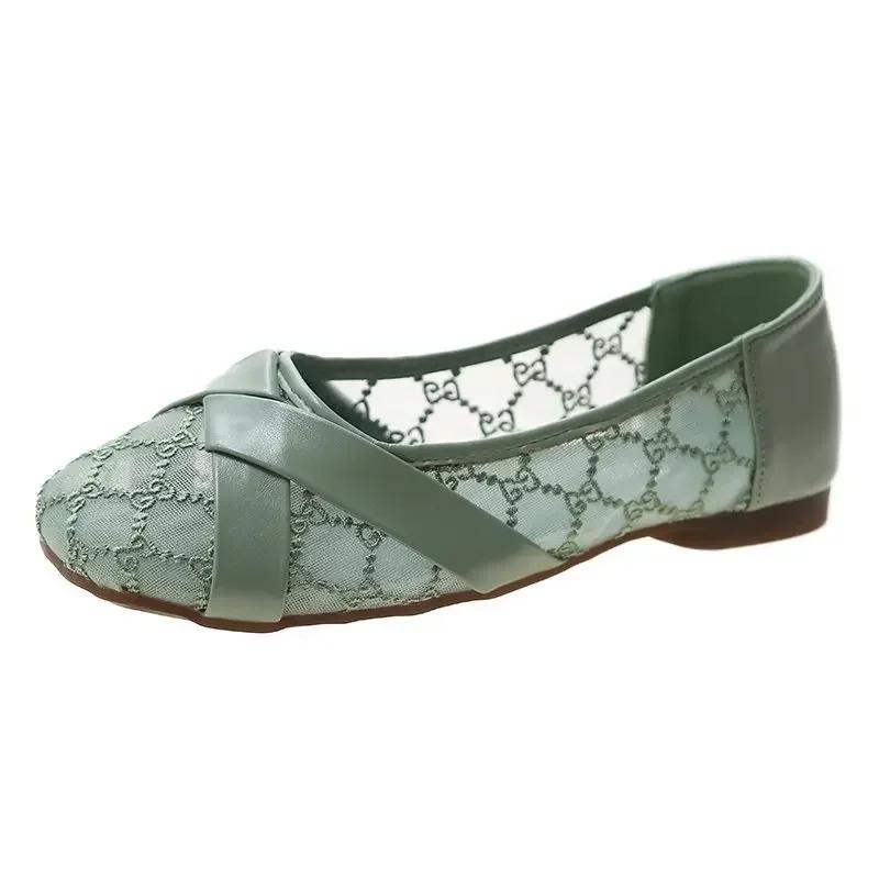 

Новые кружевные сетчатые дышащие женские балетки корейской версии с круглым носком повседневные туфли-лодочки на плоской подошве Zapatos 2024 35
