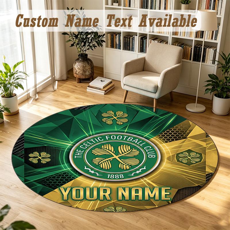 Round Rug Custom NameCeltic FC Pattern Non Slip Carpet Home Floor Decor
