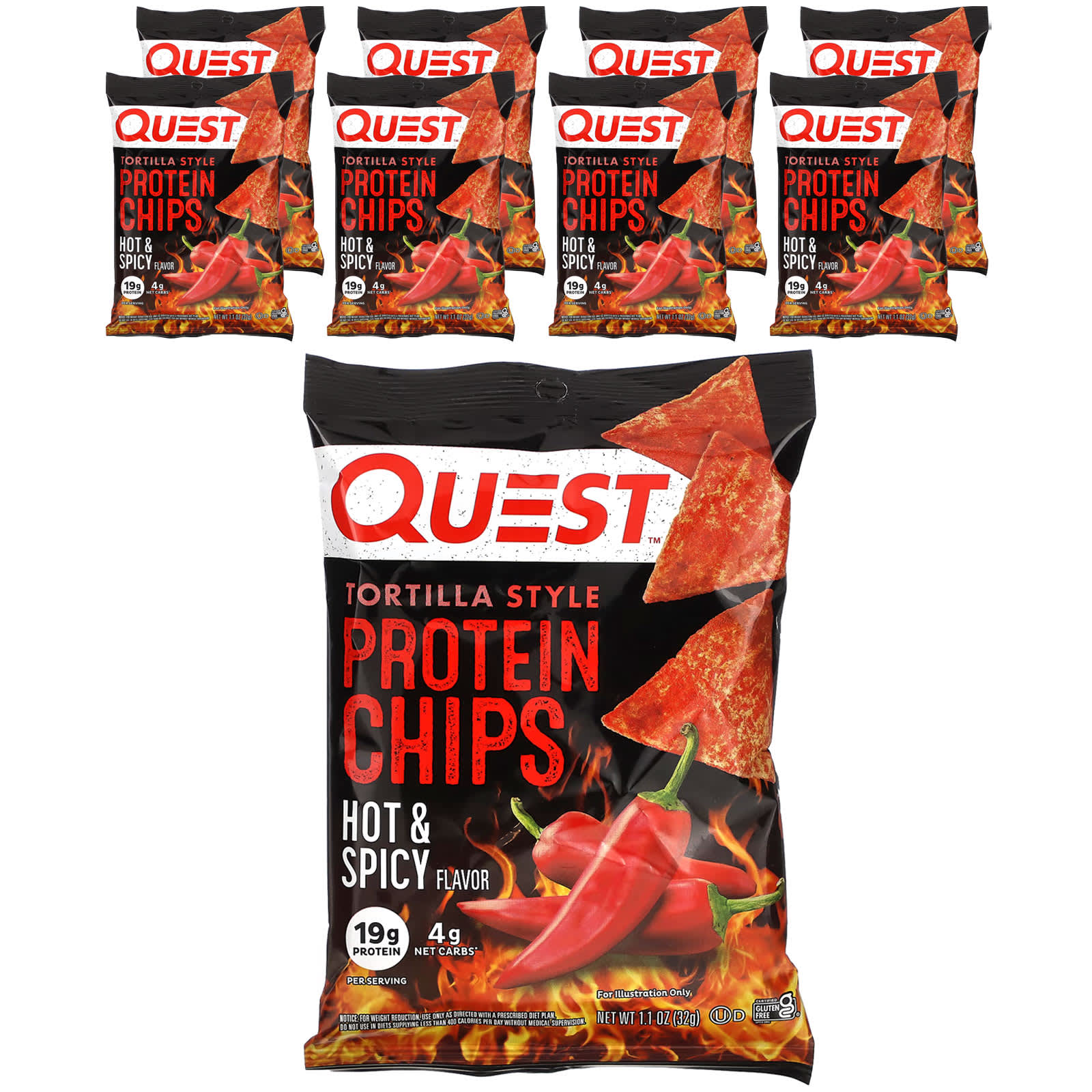 

Tortilla Style Protein Chips, Hot & Spicy, 8 Pack, 32G (1.1Oz) Each