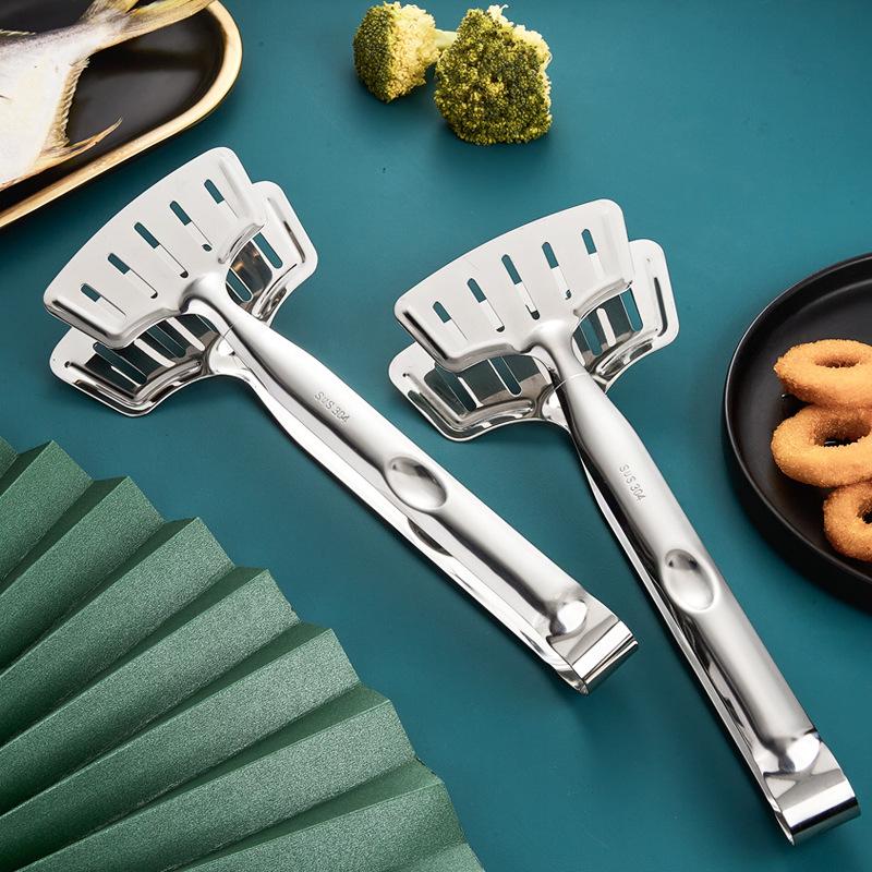 Barbecue Cooking Tongs Stainless Steel Fried Fish Flipping Spatula Tongs Clip For Fish Beef Steak Bread BBQ Grilling Tools