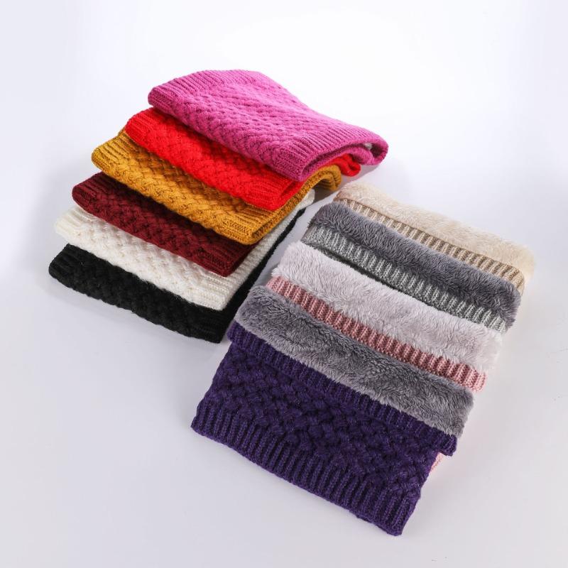 Winter Solid Color Velvet Neck Cover Female Cycling Knitted Wool Cover Neck Thickened Scarf Warm Scarf Autumn and Winter Windproof