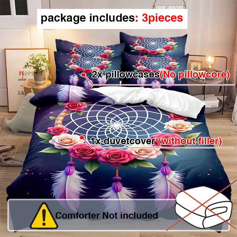 3pcs Minimalist Modern Art Style Peacock Feather Wreath Pattern Duvet Cover Set, 1 * Duvet Cover + 2 * Pillowcases, No Insert