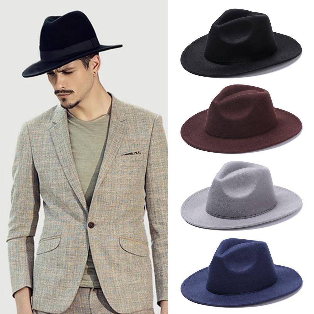 

Women Men Winter Autumn Wide Brim Stage Performance Woolen Jazz Cap Cowboy Hat Panama Fedora Hat сапфірове скло синього кольору кольору