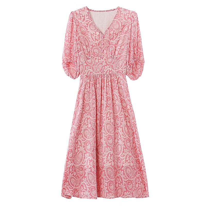La Chapelle Pink Floral A-Line Chiffon Dress