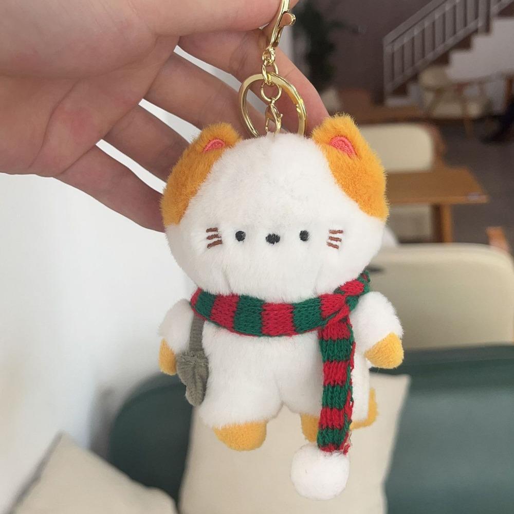Travel Kitten Cat Plush Keyring Scarf Plush Cat Doll Keychain Plush Cat Bag Pendant  Couple Gift