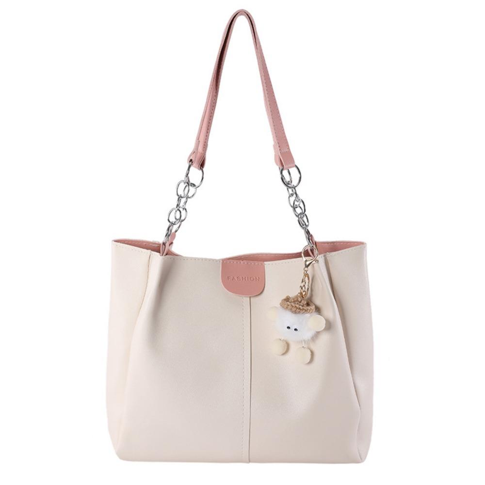 

PU Commuting Tote Bag Solid Color Class Bag Versatile Women Shoulder Bag for Office розовый