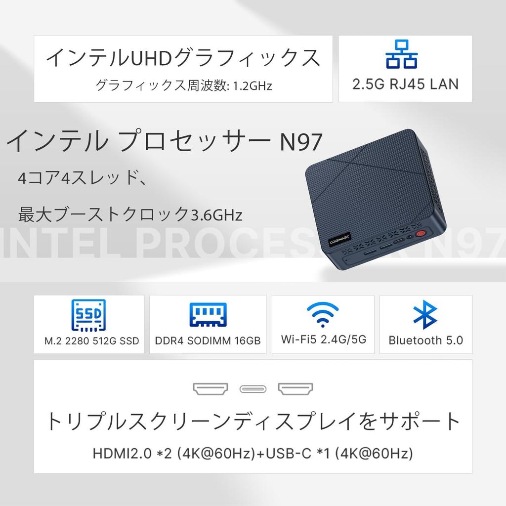 Origimagic Mini PC Intel 12th Gen N97 Mini Computer up to 11 Pro PC with 16GB 512GB 4K Triple and for Home and Office Use C1, (Beat N100/N95, 3.6GHz),