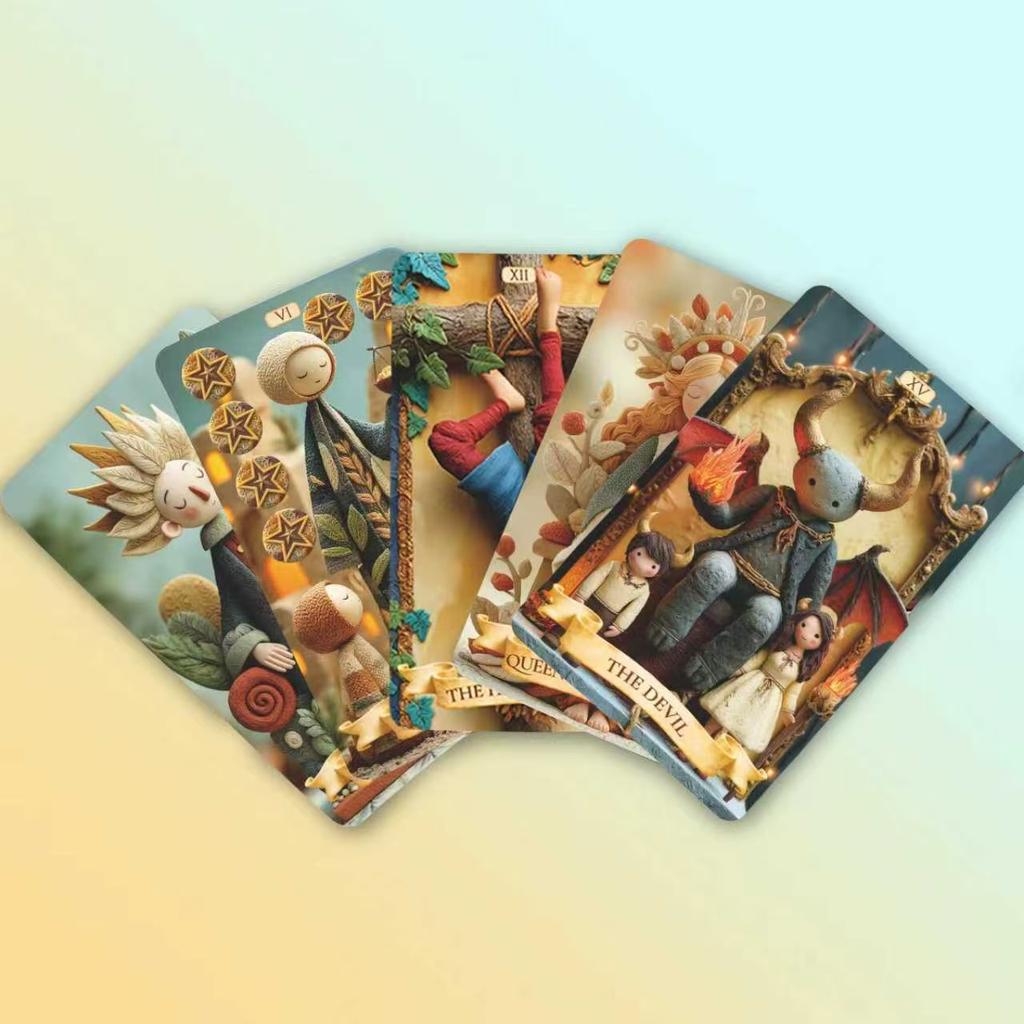 Pachet Tarot Unic, 78 de Cărți Tarot din Lut pentru Începători și Cititori Experimentați, cu Ghid, Instrumente pentru Reflecție