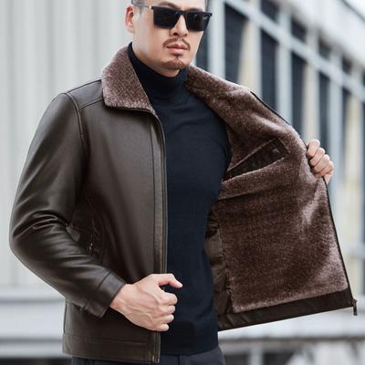 Casaco de inverno de meia-idade e idosos para pai jaqueta de couro masculina