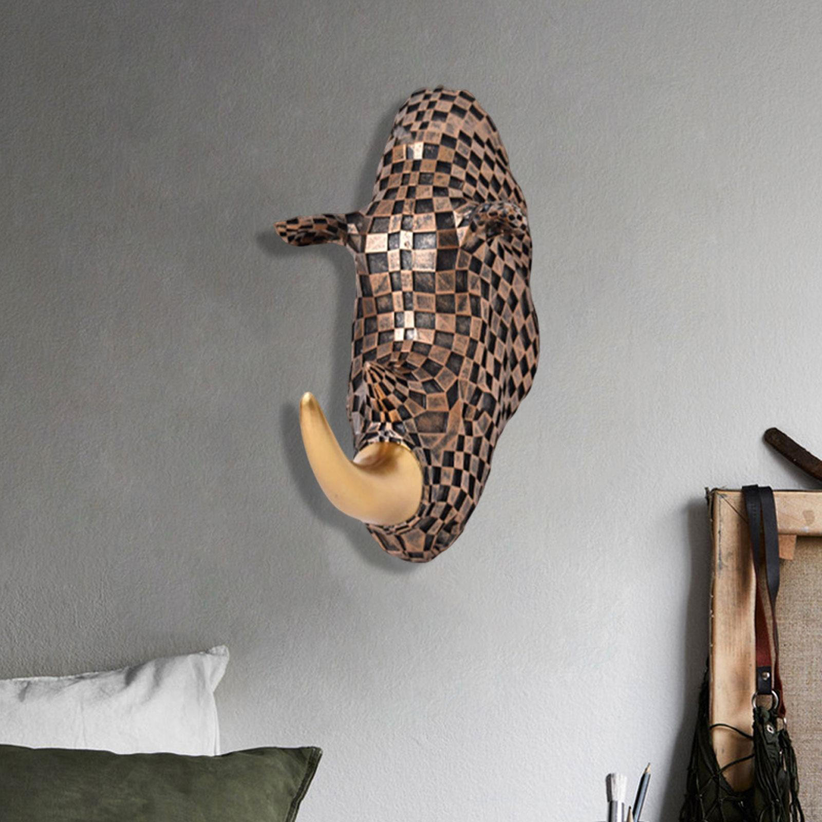 

Мозаичная смола Голова носорога Настенная скульптура 12см×23.5см×22см, Универсальная для декора гостиной Bronze