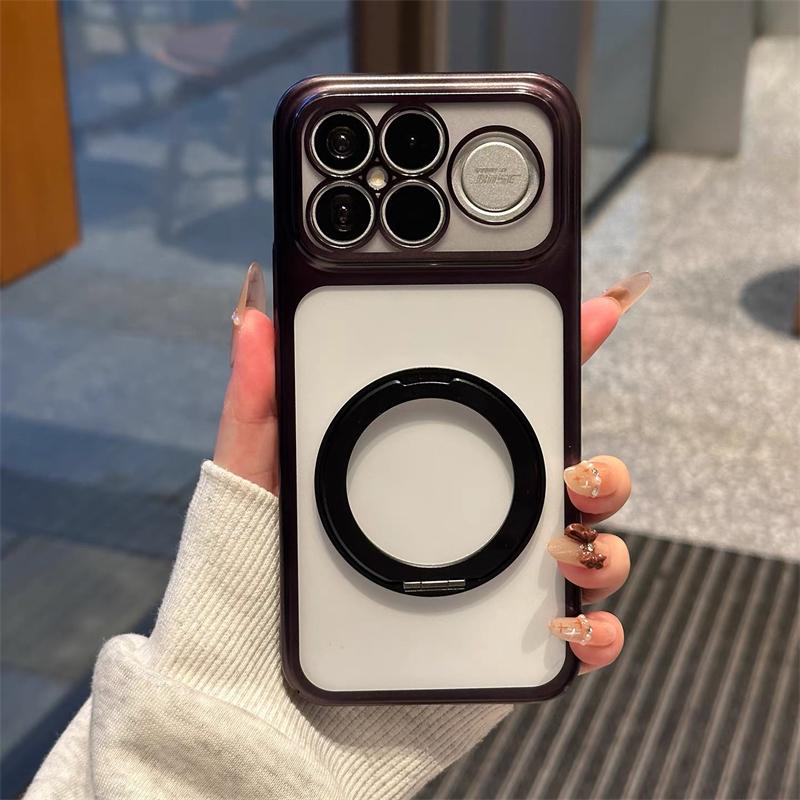 

Transparent Matte Frosted Electroplated Frame Phone Case for Xiaomi POCO F8 Ultra F8 Pro Magnetic Ring Bracket Camera Protect Bumper Cover POCO F8 Pro