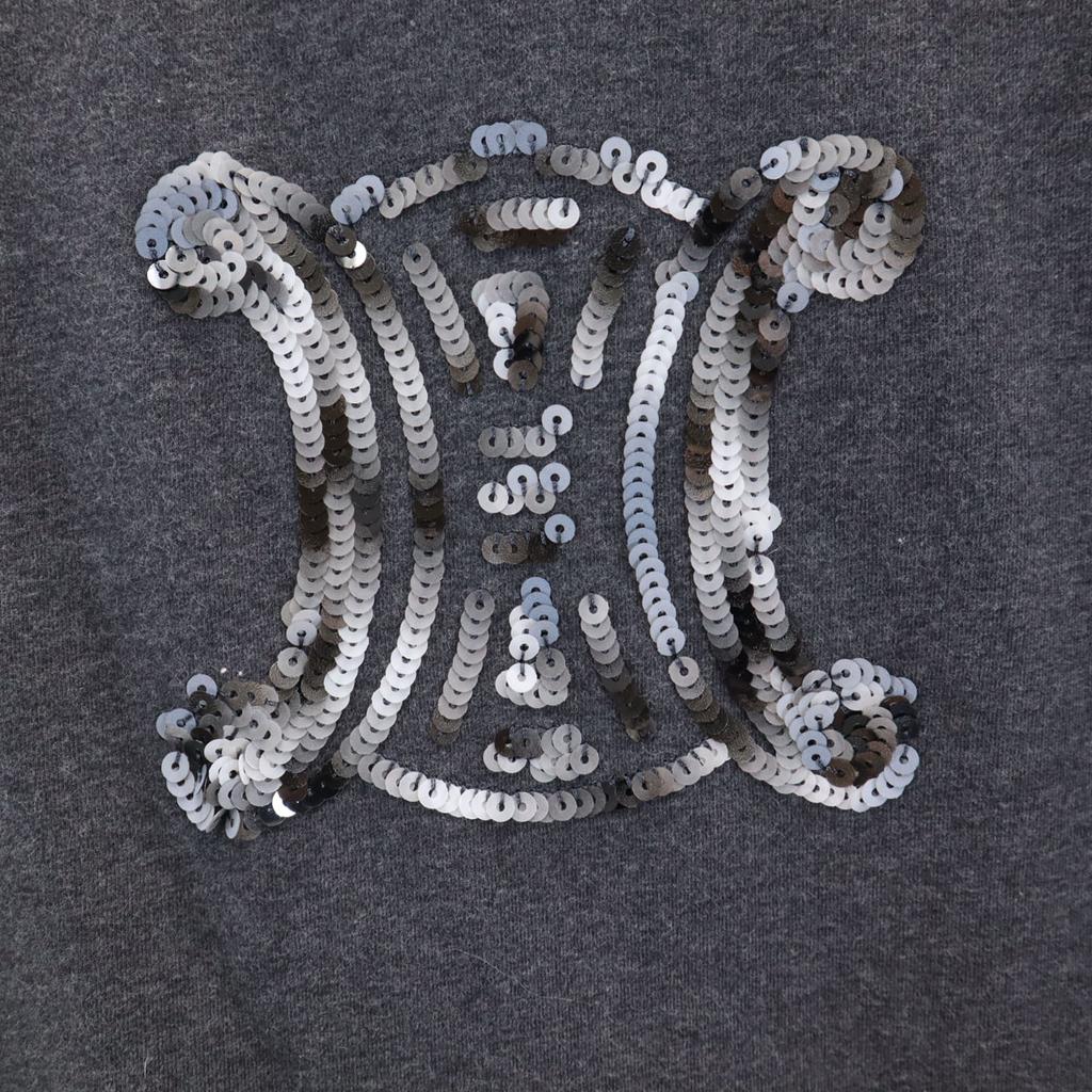 CELINE Made in Portugal Sequin logo Short sleeve T-shirt L Charcoal gray Women Used