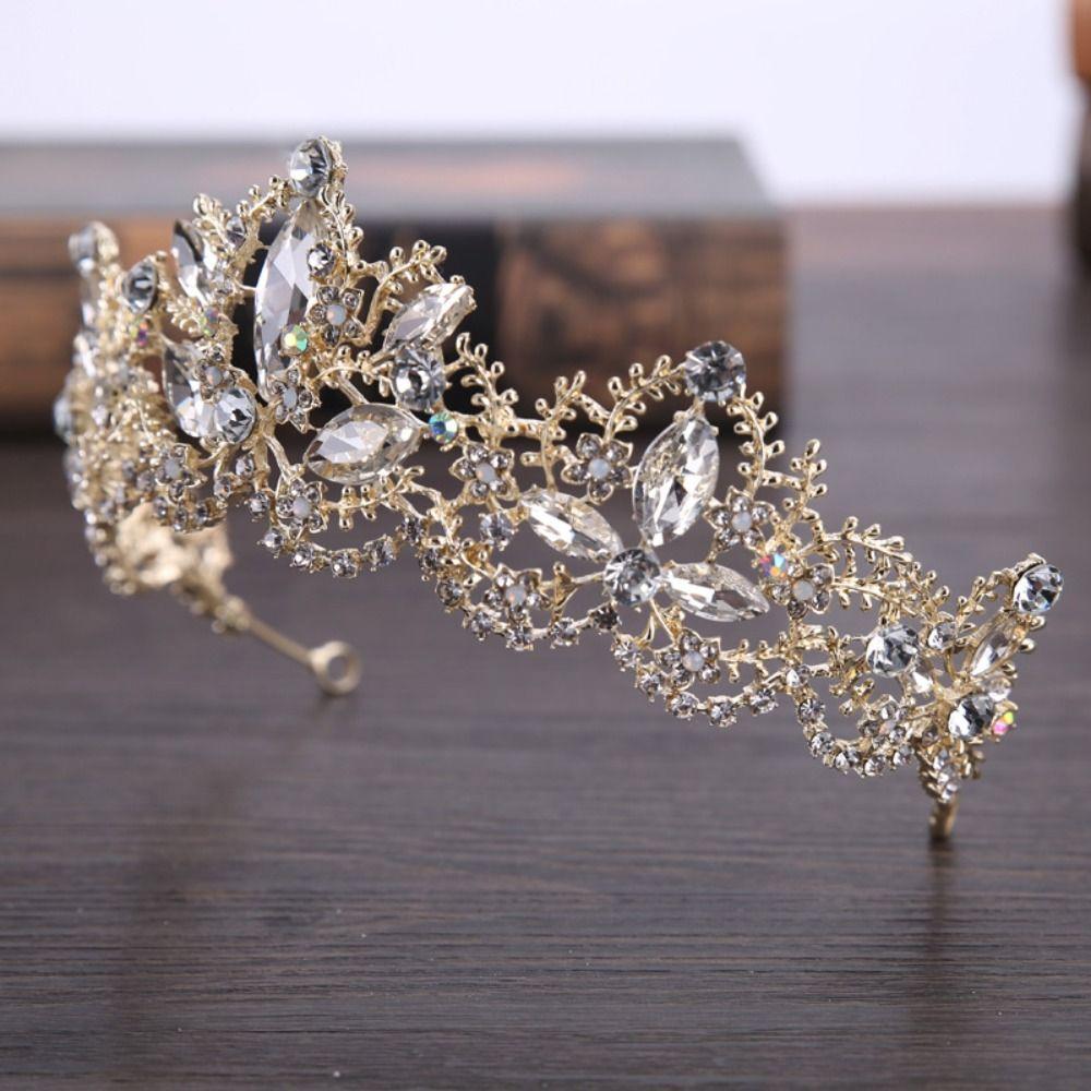 

Gift Wedding Zinc Zinc Alloy Women Hair Hoop Bridal Crowns Baroque Crystal Tiara Black Rhinestone Crown золотой